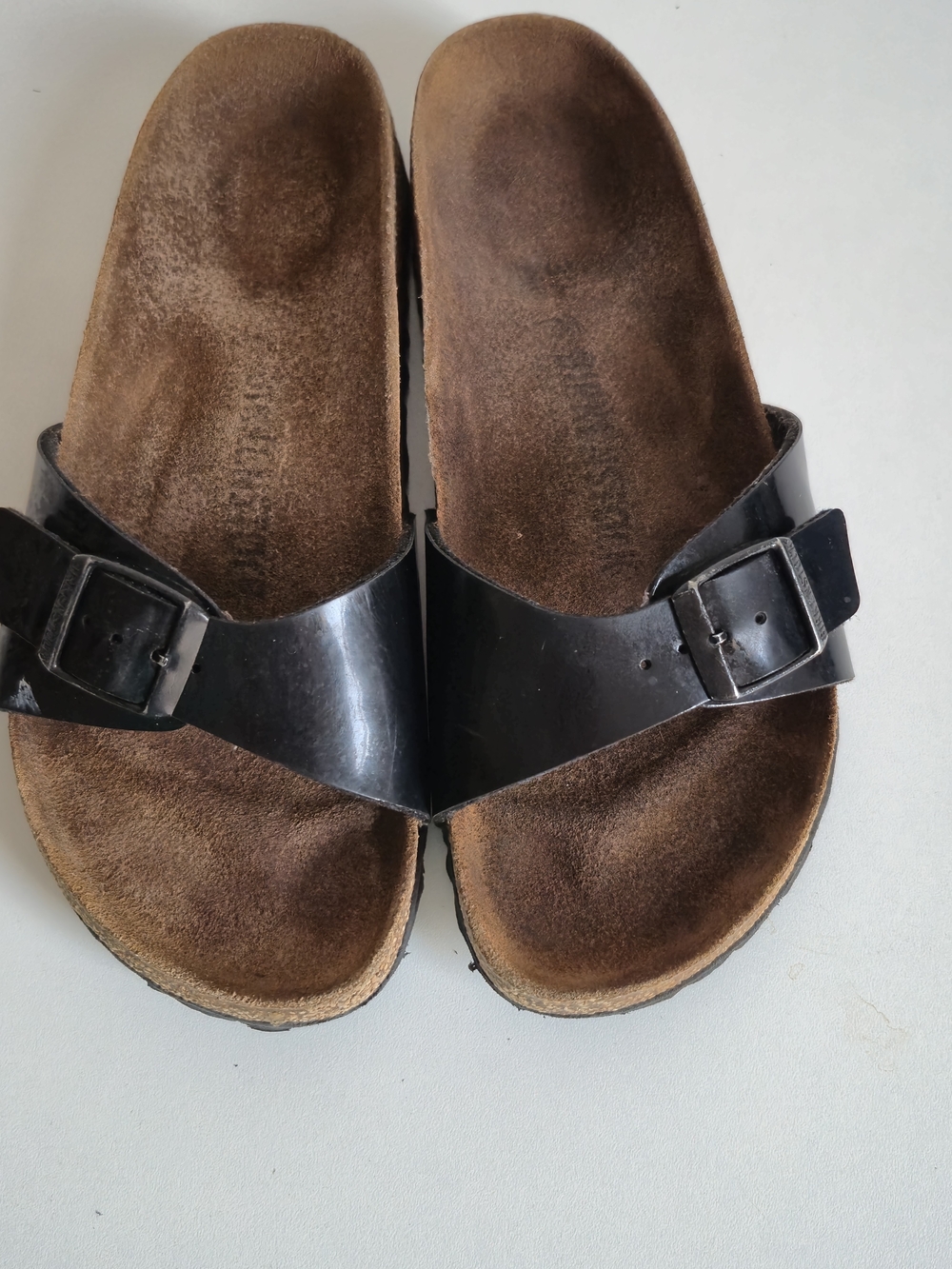 Birkenstock Brown Suede Footbed with Black Patent Strap Sandals